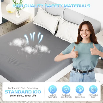 HLLBLL Grounding Sheet, 90% Organic Cotton+10% Pure Silver Organic Fitted Grounded Sheet for Improved Sleep 4