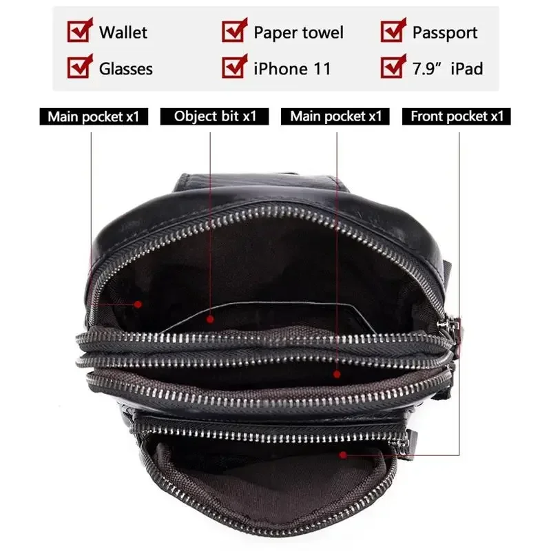Genuine Leather Black Sling Bag for Men