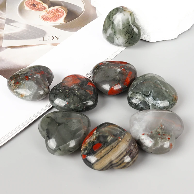 Hand Carved African blooded jasper Heart-shape Stones, Crystal Love Stone, Healing Figurine, Meditation Ornament, Home Decor 5