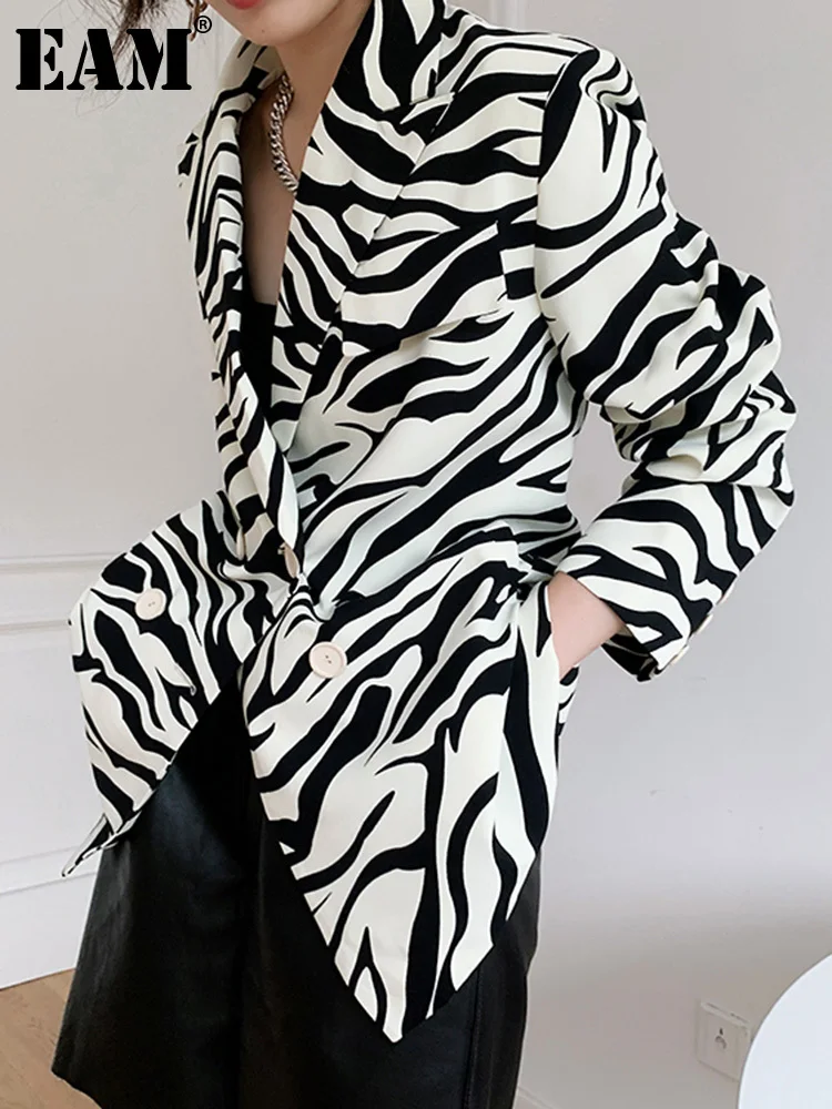 

[EAM] Women Zebra Pattern Big Size Casual Blazer New Lapel Long Sleeve Loose Fit Jacket Fashion Tide Spring Autumn 2023 1DE9372