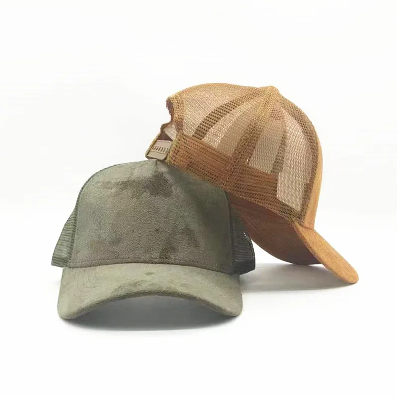 Women's trucker cap Adult men solid custom logo embroidery mesh Hat Suede leather sports baseball cap gorros 3