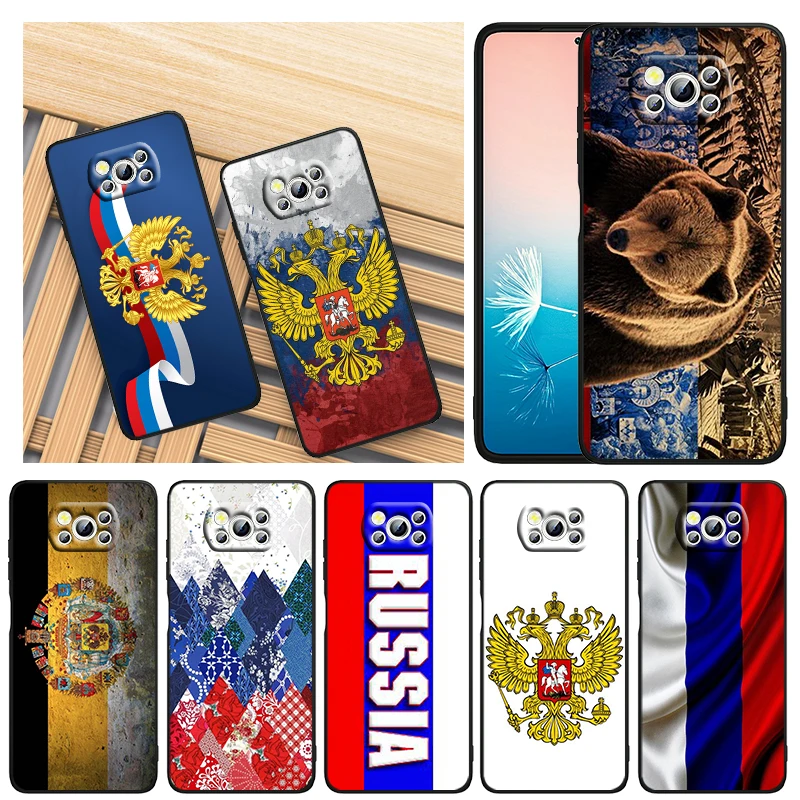 

Russian Flag Bear Eagle Phone Case For Xiaomi Mi Poco X4 X3 NFC F4 F3 GT M5 M5s M4 M3 Pro C40 C3 5G Black Funda Cover Silicone