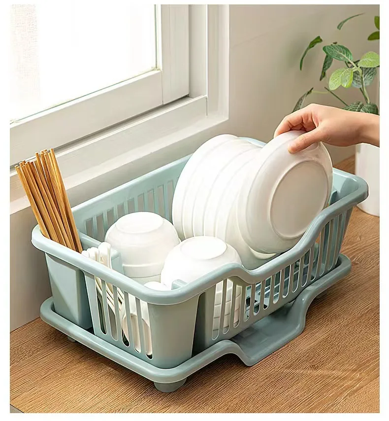 Description Picture 6 of itemPlastic Dish Drying Rack Adjustable Thicken Kitchen Plates Organizer With Drainboard Over Sink Countertop Cutlery Storage Holder
