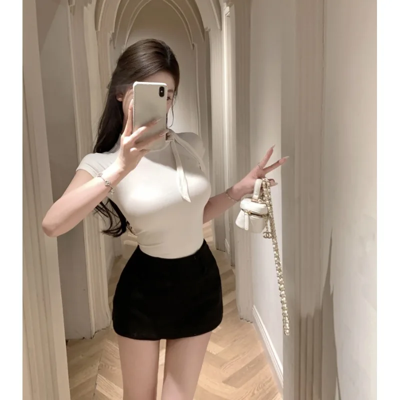 섹시한 허리 장착 디자인 여성 여름 티셔츠 바디 쉐이핑을위한 꽉 짧은 소매 탑 부드러운 실루엣