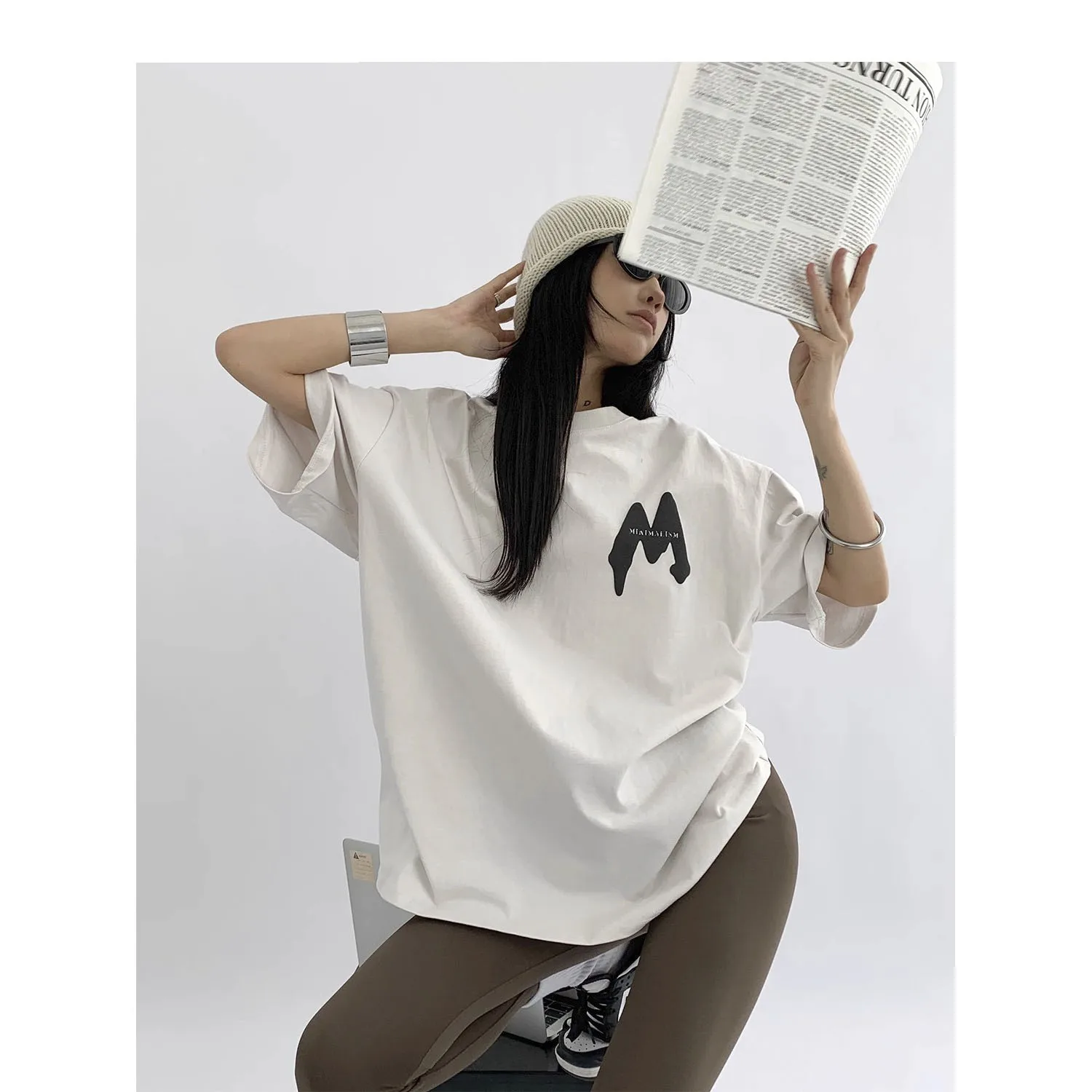 

Casual Print Letters Women's Tshirt Short Sleeve Loose Female Pullover 2023 Summer Streetwear Lady Tshirts