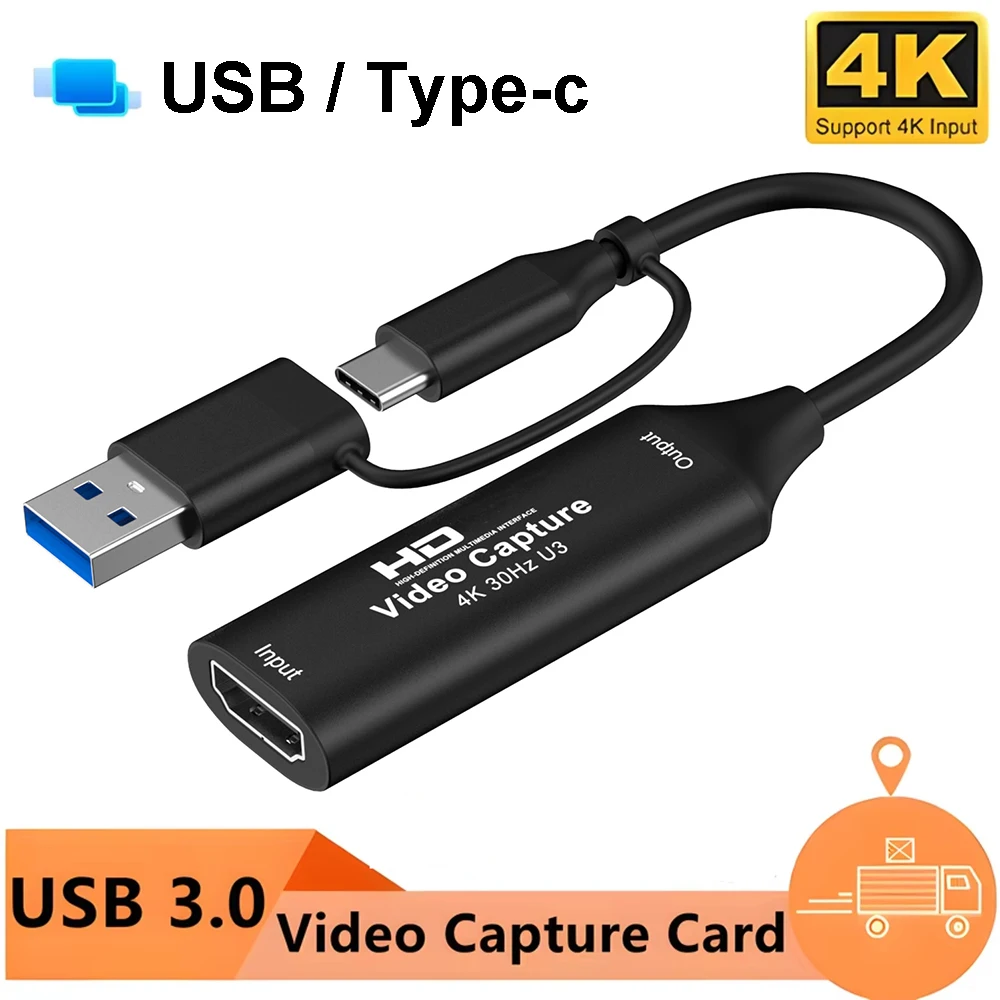2 in 1 USB 3.0 2.0 Video Capture Card 4K HDMI-compatible to USB Type-C Game Grabber Record for Switch Xbox PS4/5 Live Broadcast