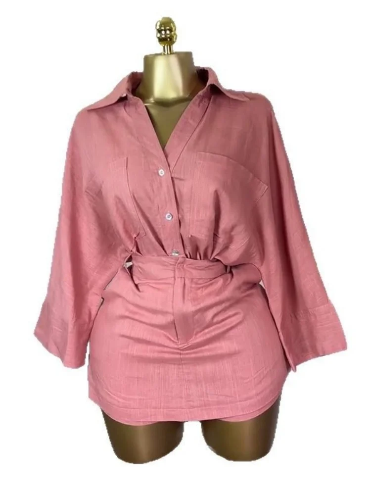 Wmstar Two Piece Set Women Wholesale A New Summer Collection 2025 Featuring Sweet Fresh Lapel Bat Sleeved High Waisted Skirt