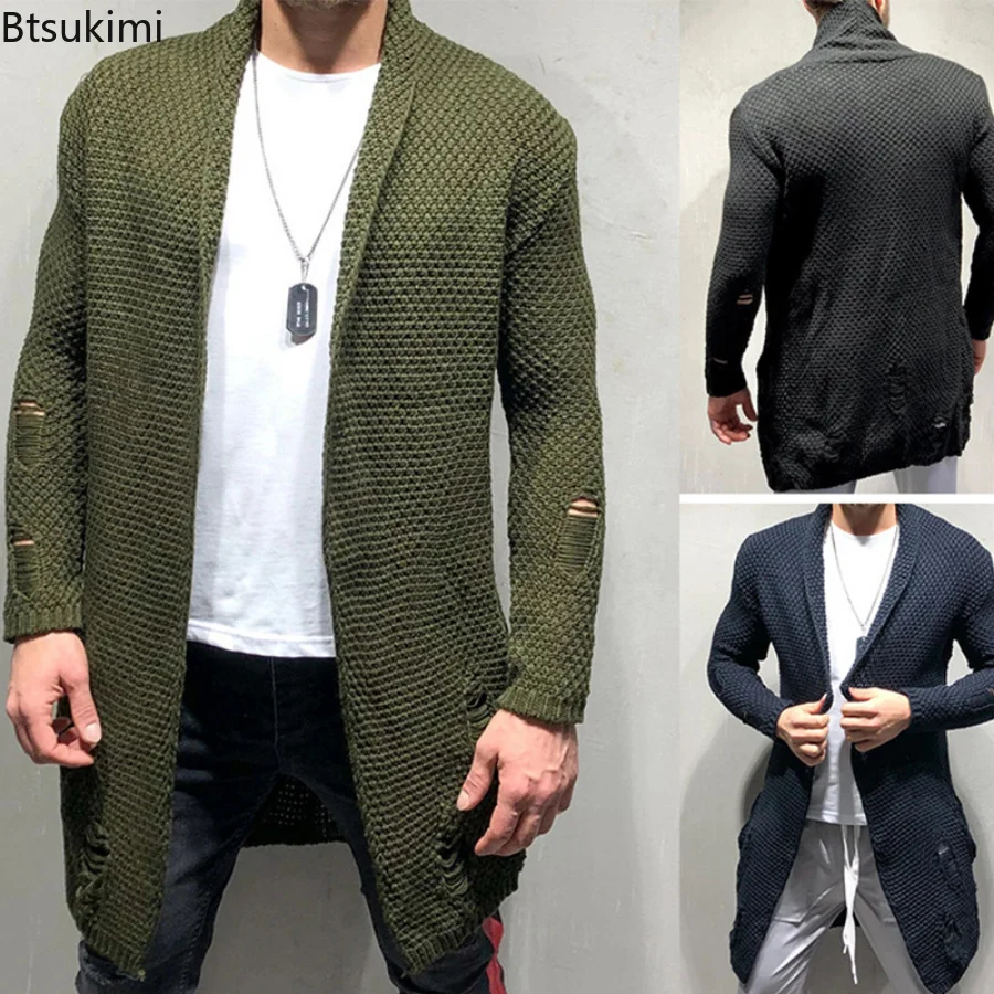 Long Cardigan Sweaters Men Sweater Cardigan Wool Long Men New 2023