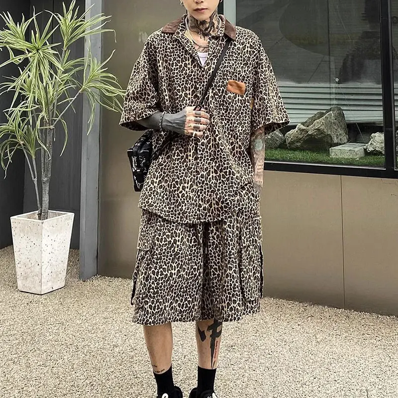 Elegant Fashion Harajuku Slim Fit Ropa Hombre Loose Casual All Match Shorts Button Cardigan Short Sleeve Blusa Two Piece Set