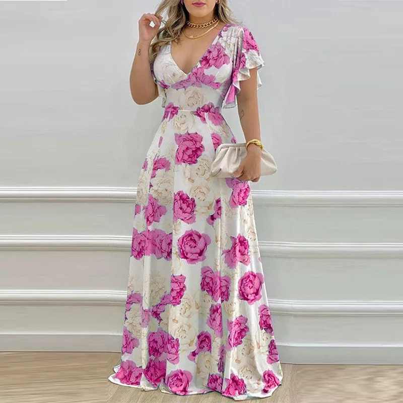 着物風袖2WAY TWO-TONE DRESS【ARTISTIC ROSE】 2023 New European and American Fashion Floral Commuting