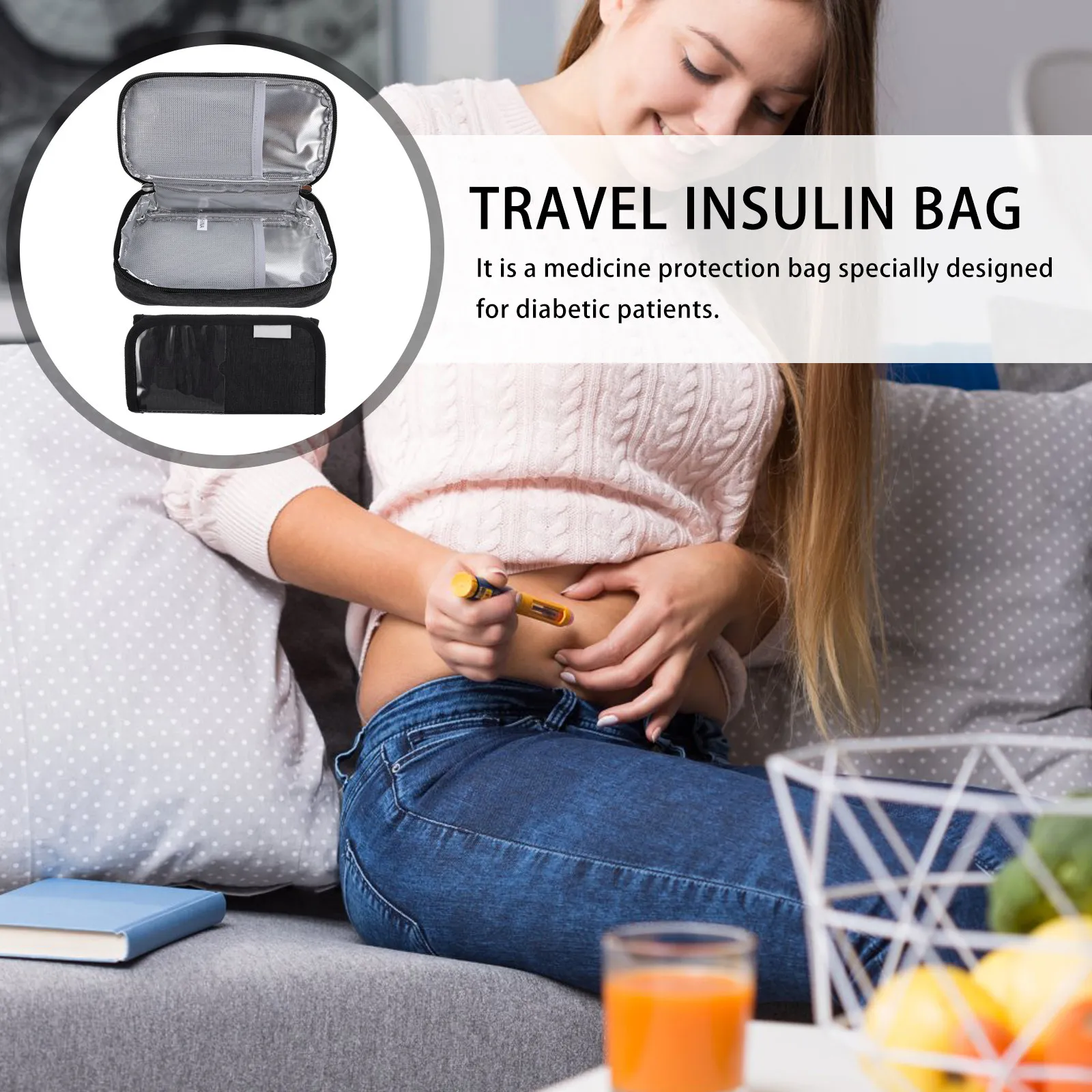 1Pcs 인슐린 절연 가방 당뇨병 환자를 위한 프리미엄 열 보존 의약품 보관 주머니 아이스 팩이 포함된 휴대용 쿨러 가방