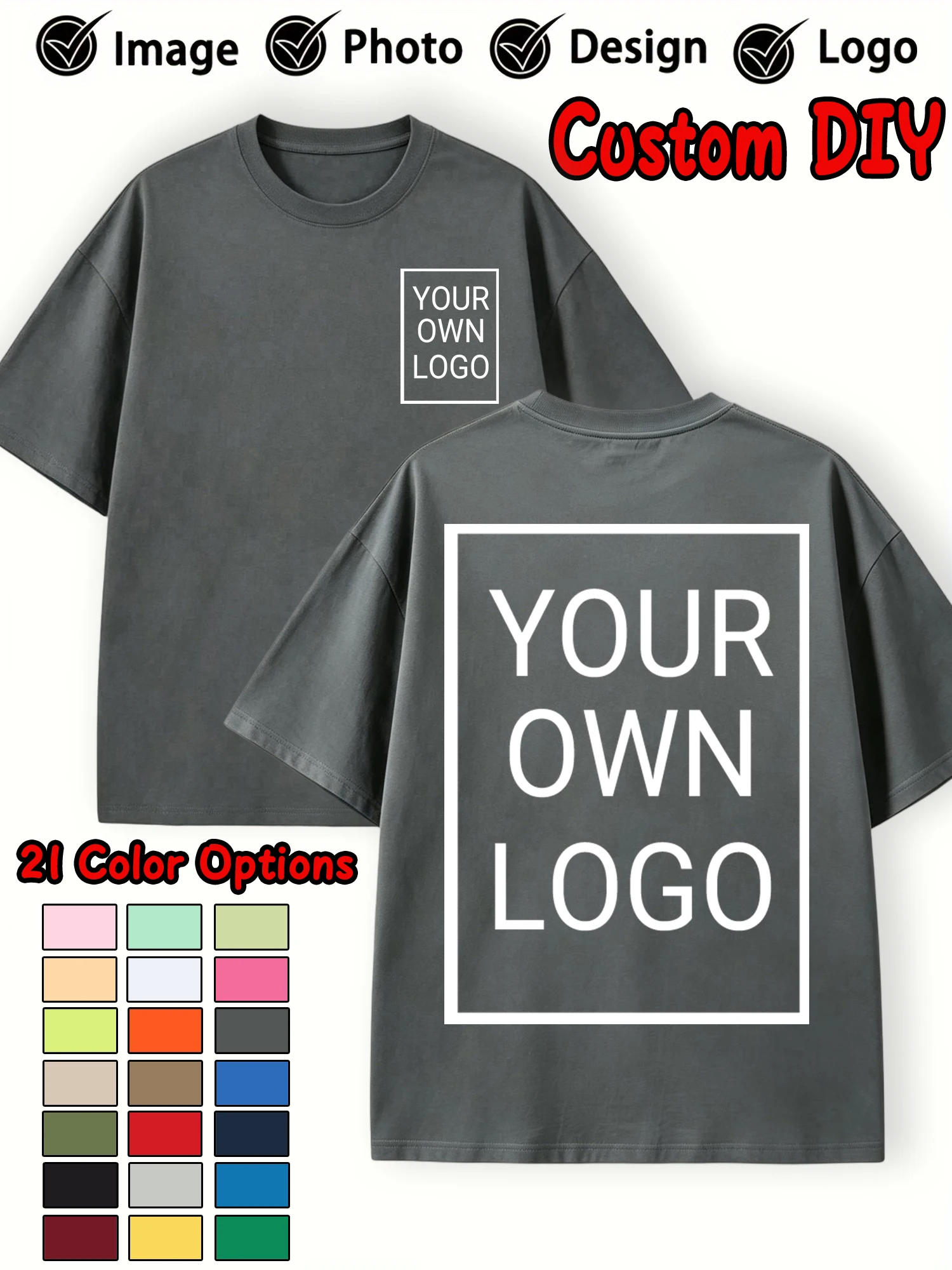 Double Sided Custom Logo T-Shirt Summer Y2K Loose Cotton Short Sleeves Crewneck Casual T Shirts Team Company Women's Tops