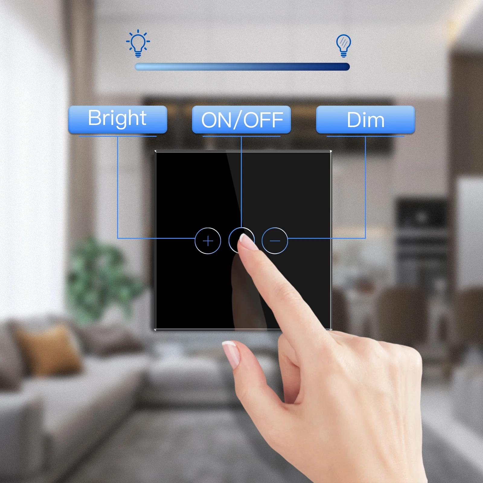 Bseed EU Standard Touch Sensor Dimmer Switch 1Gang 1Way Crystal Class Panel Led Dimmable White Black Dimmer With Adapter led dimmer switch,led dimmer controller,smart dimmer switch,lamp dimmer