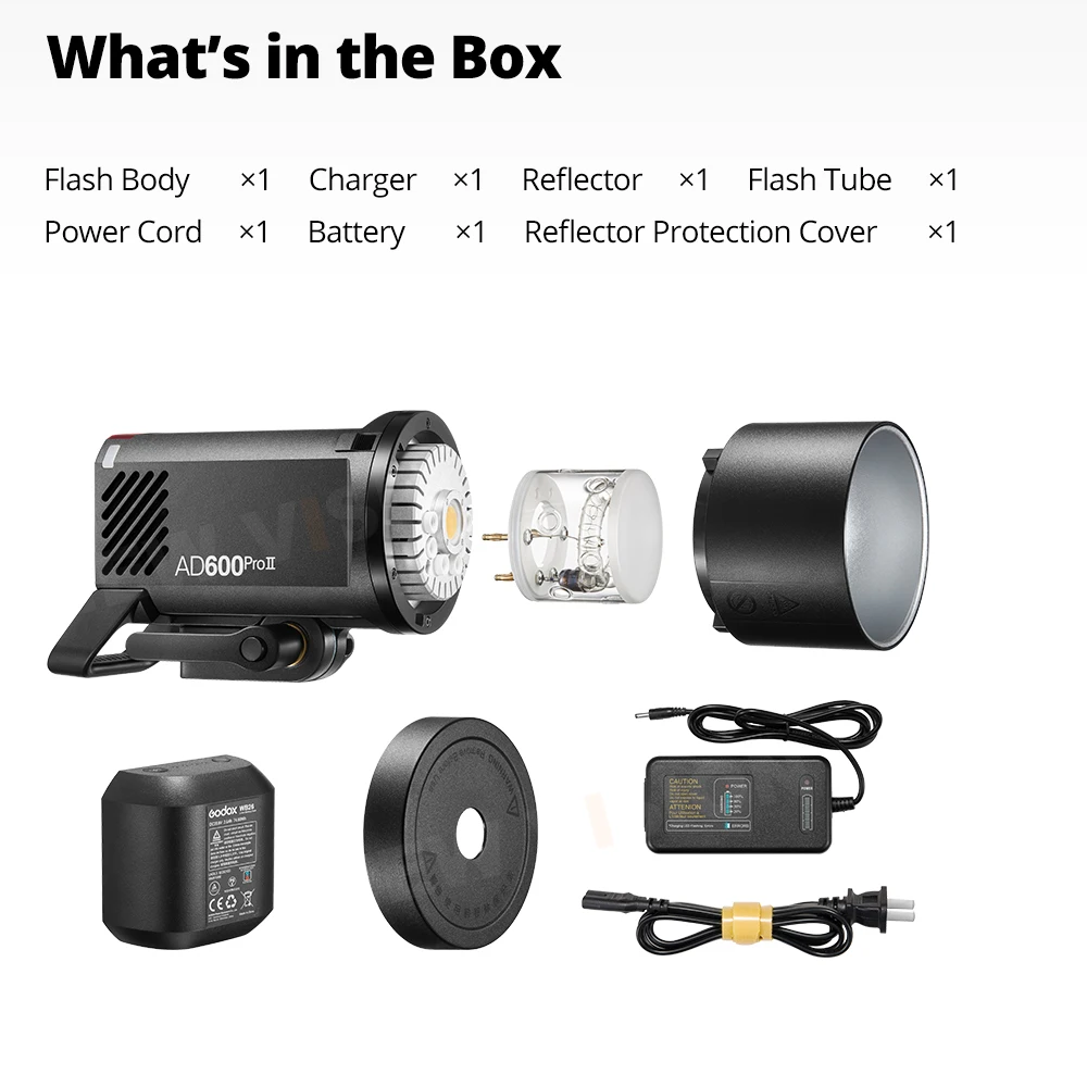 고독스 AD600PRO II 올인원 야외 플래시 600W TTL HSS 내장 리튬이온 배터리 2.4G 무선 X 시스템 카메라용 스트로브 라이트
