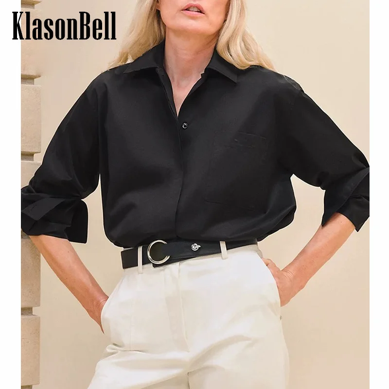 

2,27 KlasonBell хлопковая однобортная Свободная рубашка с карманами и украшением, женская одежда, яркая универсальная блузка с длинным рукавом