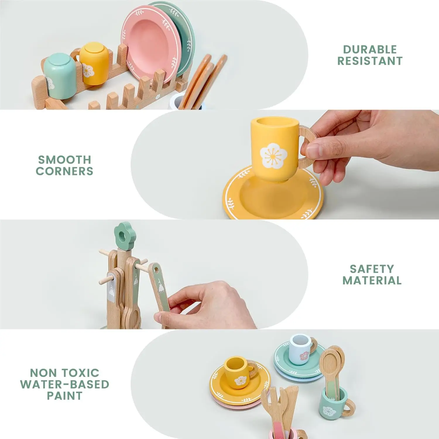 Wooden Kitchen Pretend Play Set Montessori Simulation Plates Dishes Accessories Kitchen Playset Toy for Toddlers Gifts Ages 3+ 4
