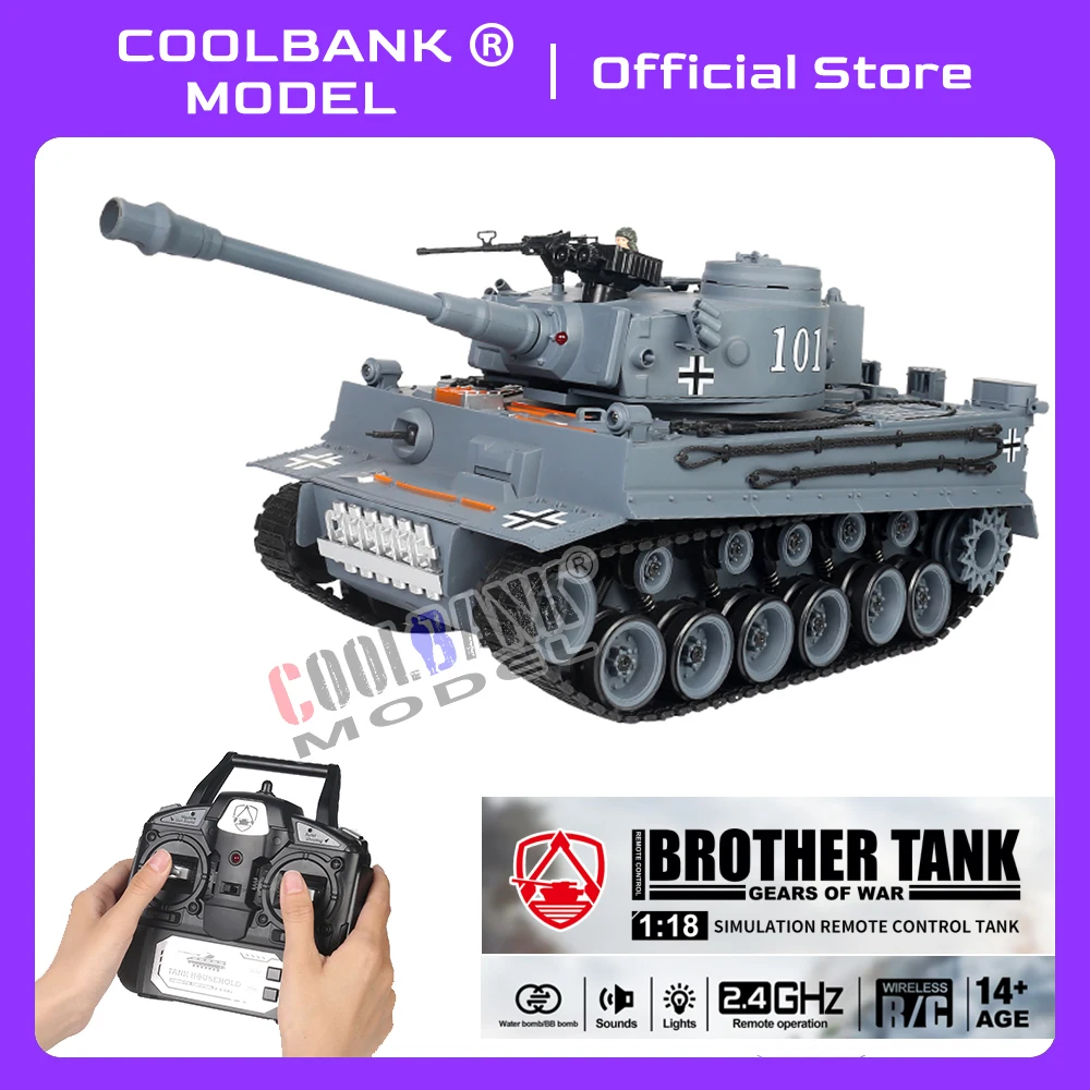 Coolbank 1:18 RC 탱크 리모컨 탱크 모델 장난감, 독일 호랑이 전투 육군..