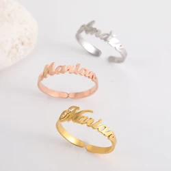 Teamer Personalised Custom Double Name Rings Stainless Steel Open Adjustable Couple Promise Ring for Women Romantic Jewelry Gift