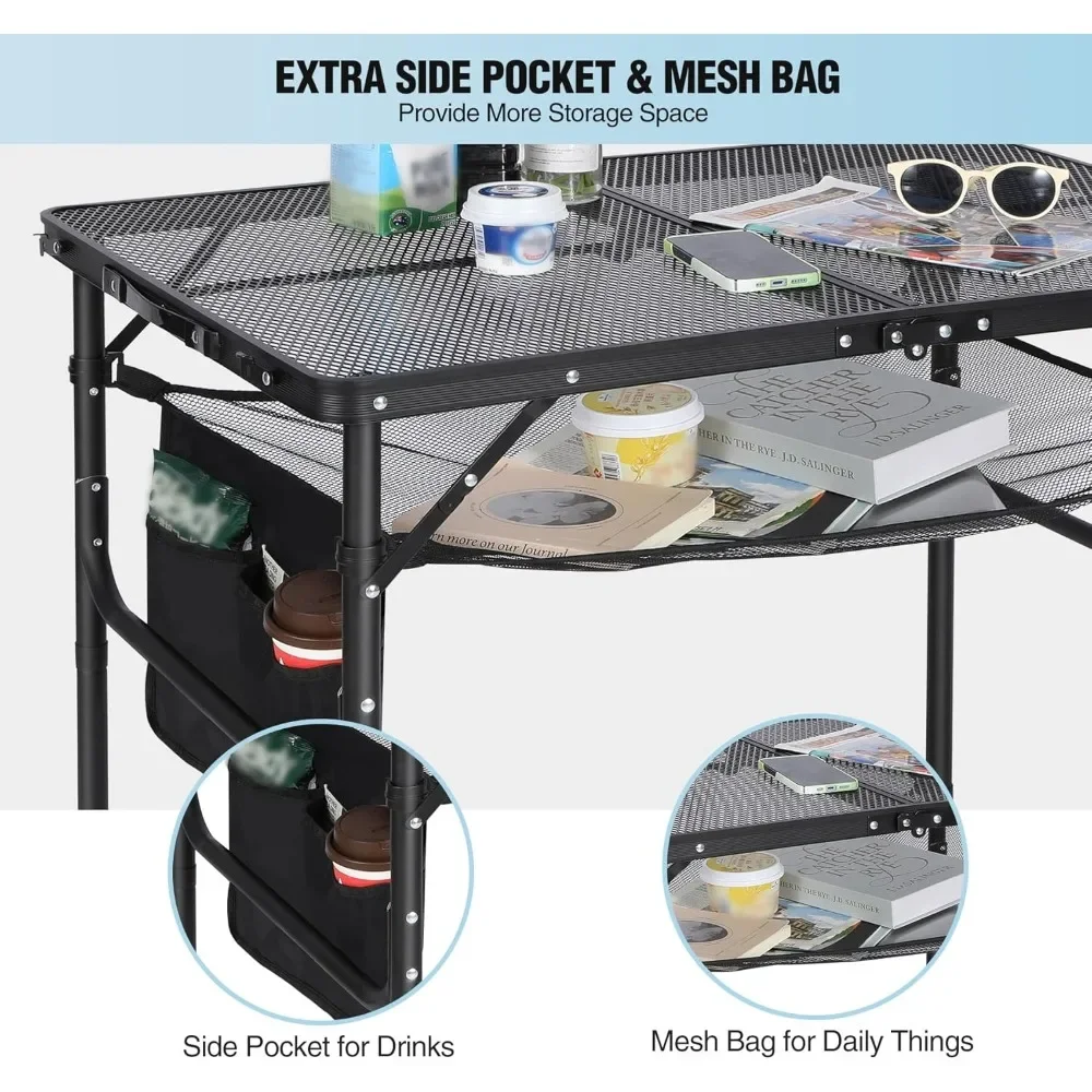 Folding Grill Table,Aluminum Portable Grill Stand Table for Outdoor Camping Picnic BBQ Lightweight, Adjustable Height, 36''x24'