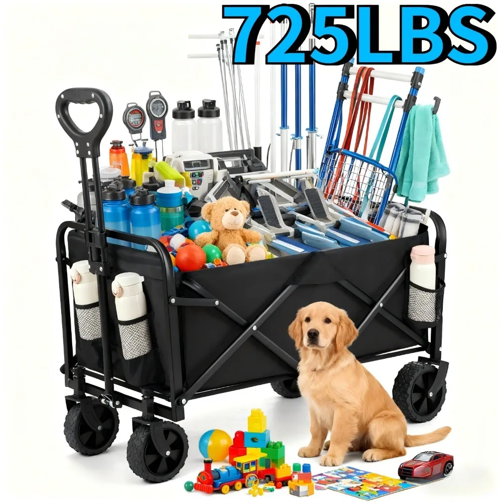 Collapsible Wagon Cart Foldable Beach Wagon with All-Terrain Wheels Heavy Duty for Shopping Beach Camping Sport