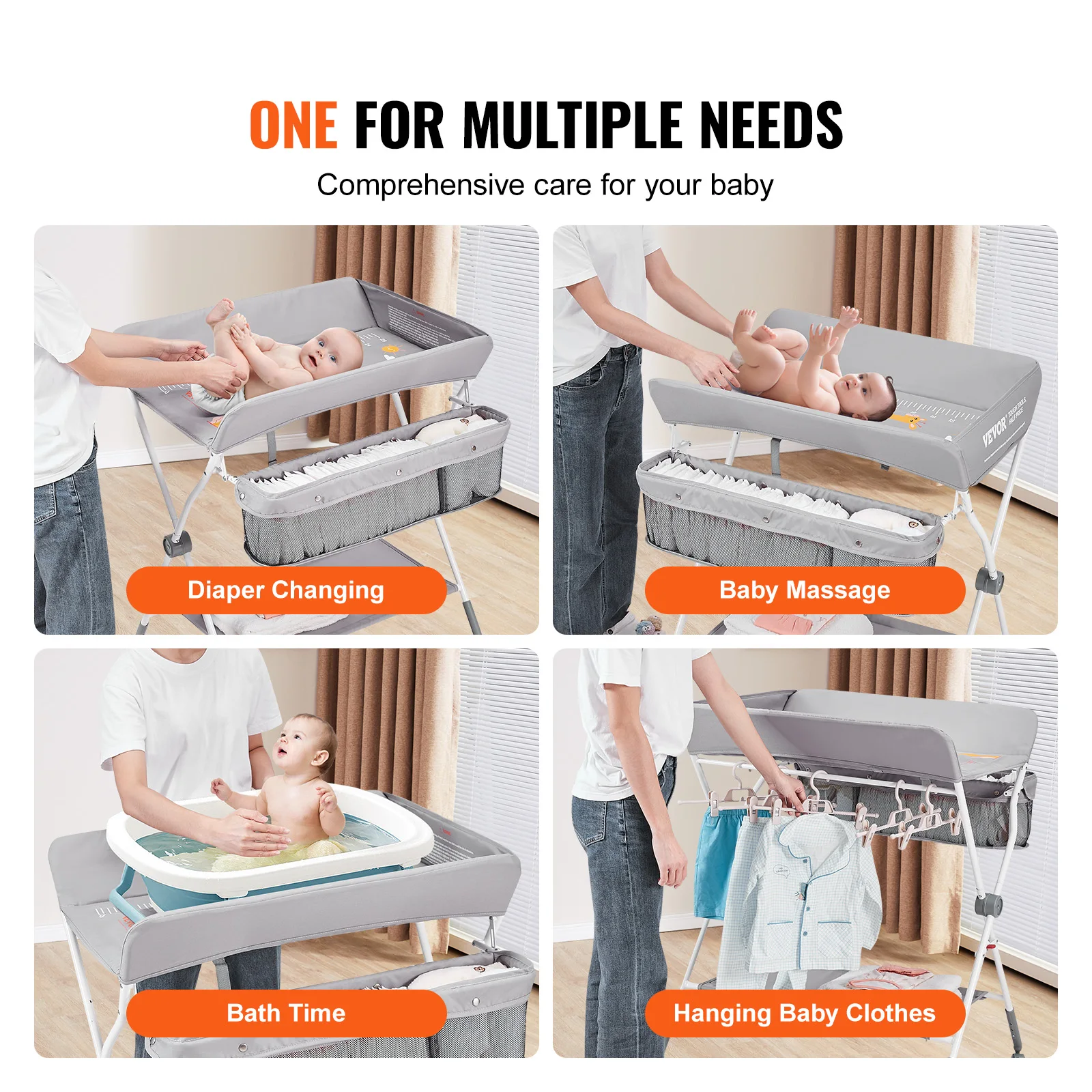 VEVOR Baby Changing Table Folding Diaper Changing Station Lockable Wheels 3 level Adjustable Heights for Newborns Infant