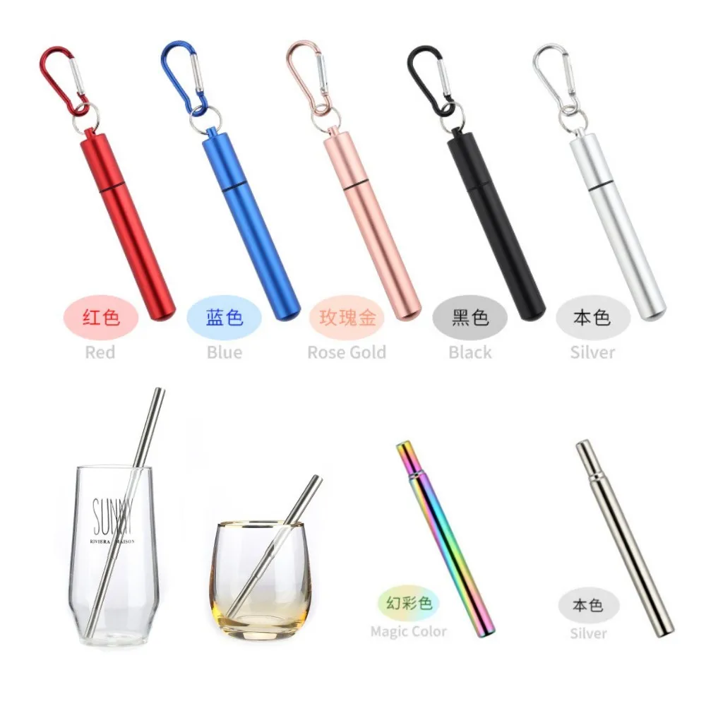 Reusable Telescopic Stainless Steel Straw Set with Cleaning Brush and Carry Case