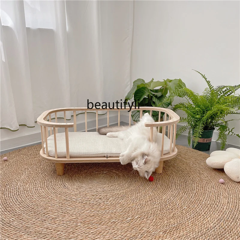 

zqPet Cat Kennel Mat Creative Solid Wood Furniture Four Seasons Universal Moisture-Proof Ground Wooden Bed