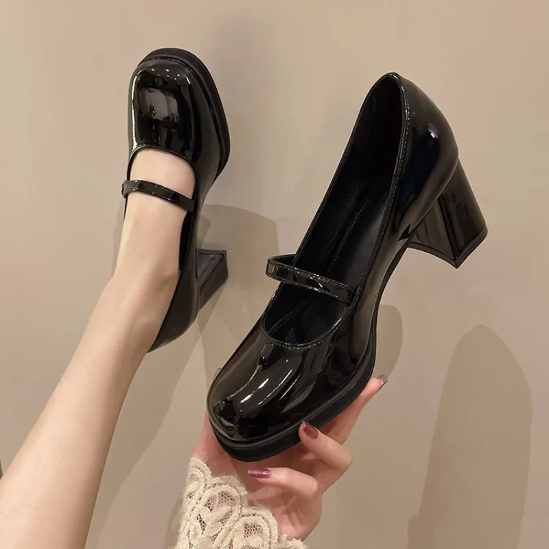 

Mary Janes Vintage High Heels Patent Leather Women Shoes Ladies Buckle Sandals 2024 New Lolita Shoes Office Ladies Elegant Heels