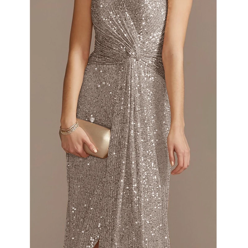 Floor Length V-Neck Evening Elegant Slit Party Women 2024 Wedding Sequins For Formal Prom Tail cocktail dresses vestido de festa