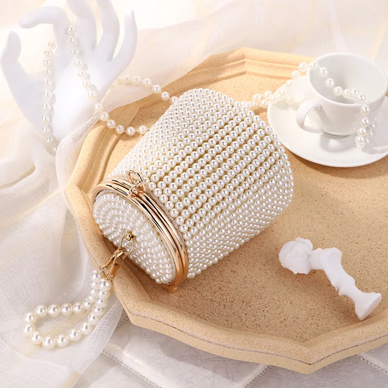 New Bucket Design Pearl Women Evening Bags Beading Holder Day Clutch Wedding Bridal Handbags for Party Small Purse Women Bag