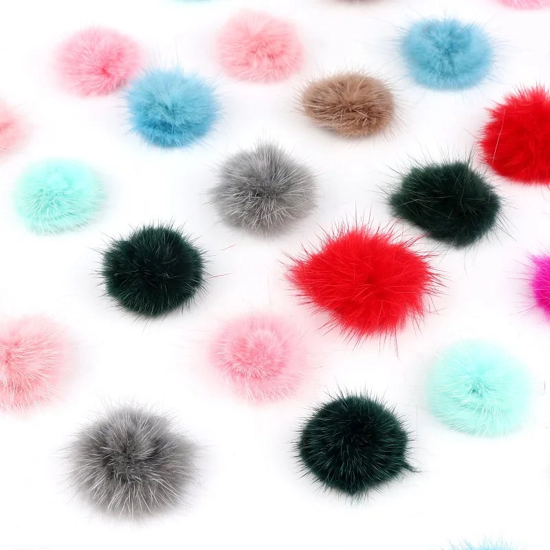 10pcs/lot 3cm Fur Pompom Real Mink Fur Balls 30mm Mini Pom Poms DIY Pompon Decro For Hats Cap Scarf Gloves Keychain