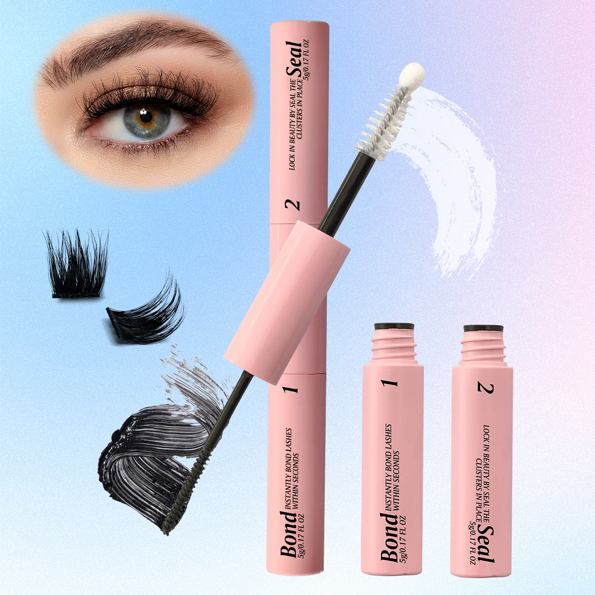 Eyelash Bond and Seal for DIY Lash Clusters Long Lasting Lash Glue Hold 48-72 Hours Waterproof Mascara Wand Makeup eyelash glue