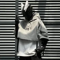 2024 Hip Hop Punk Techwear Short Jacket Hooded Cloak Men Women Multi Pockets Functional Pullover Jacket Street Casual Coat 1