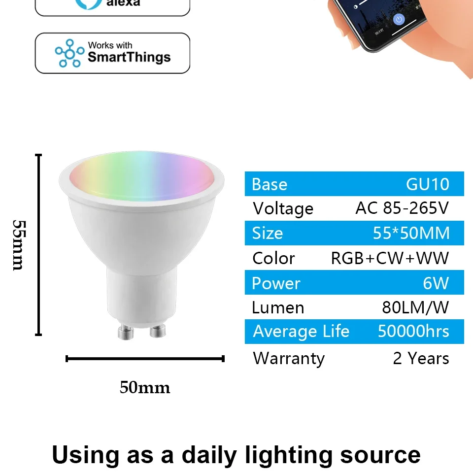 1-10PCS GU10 LED Rgb Smart Light Bulb Dimmable Gu10 6W Sd709bec029304d37adb6ac09a4293e9b3