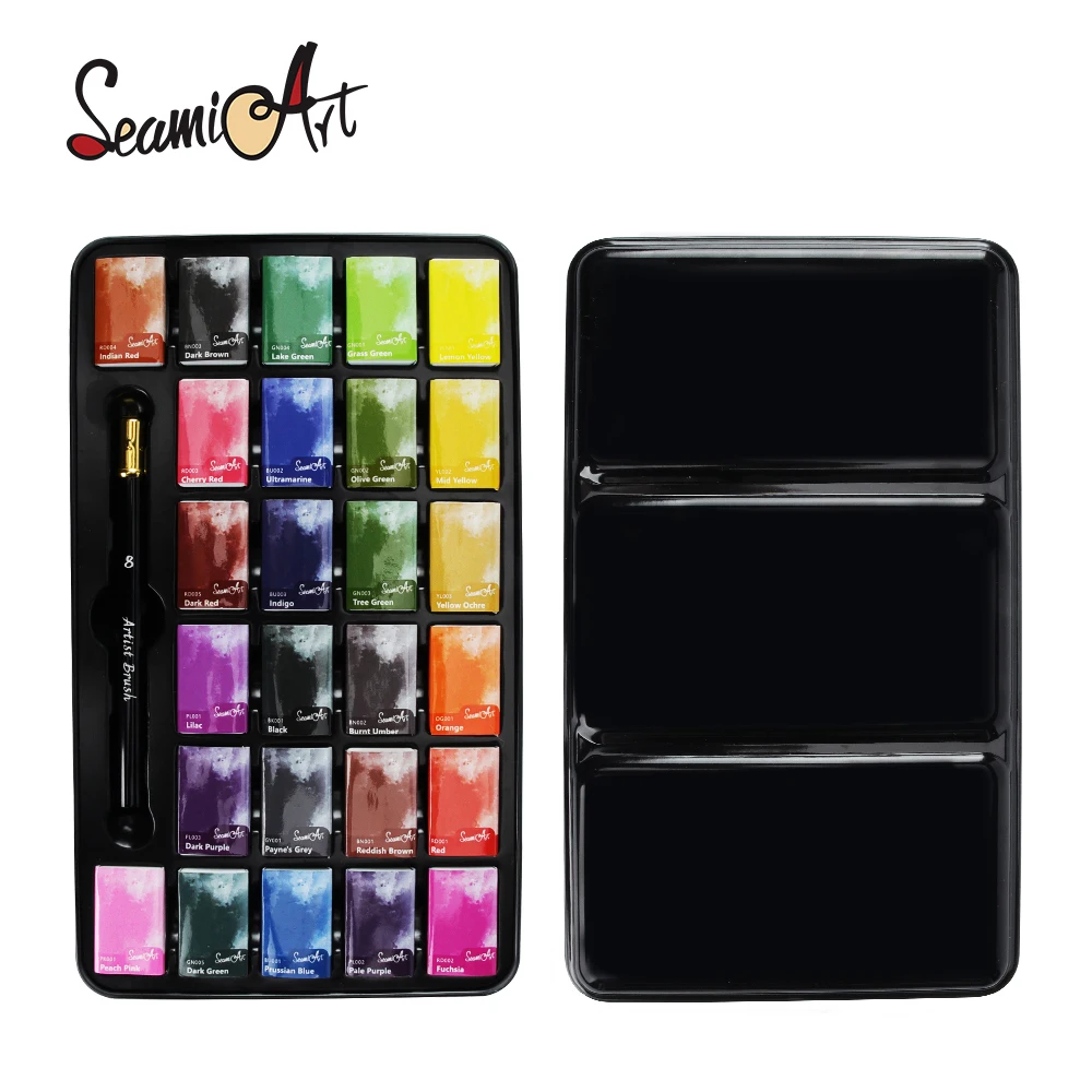 Seamiart 26 Colors Full Pan Artist Grade Professional Solid Watercolor
