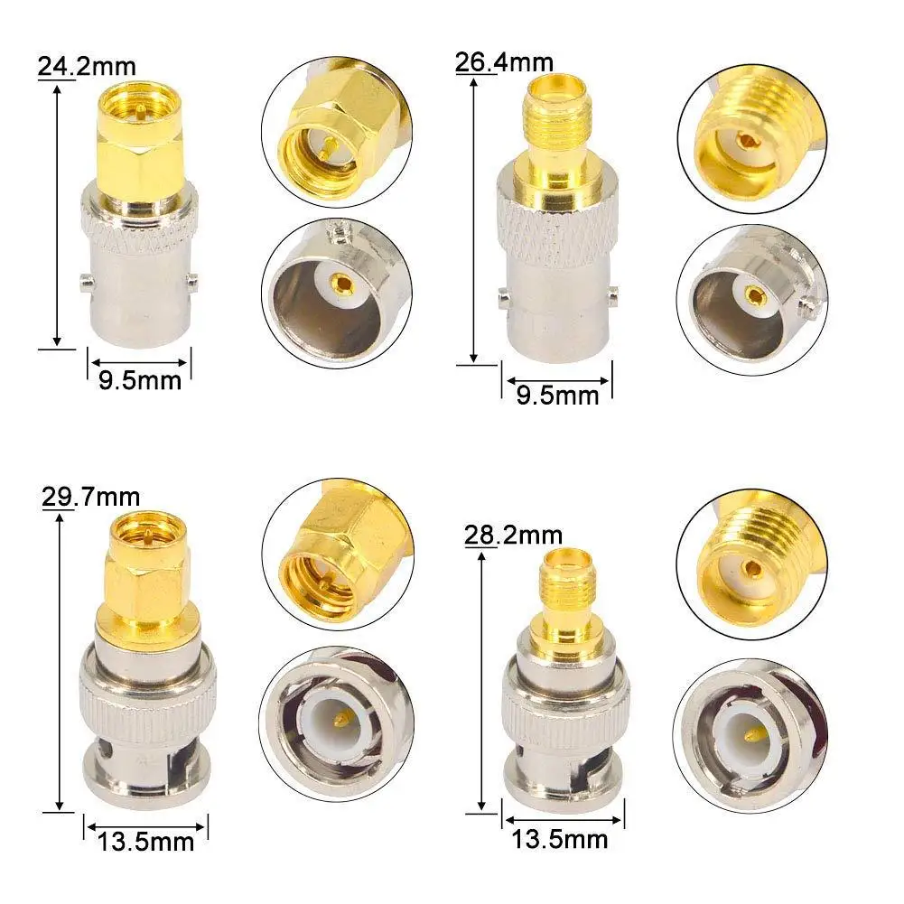 SMA to BNC Adapter SMA Male Plug to BNC Female M/F Radio Antenna Connector RF Converter M/F Radio Antenna Adapters Kit Coaxial