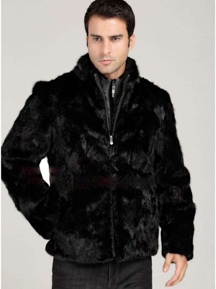 Winter Thick Warm Men Faux Fur Coat Zipper Lapel Long Sleeve Casual Loose Trench Coat Luxury Brand Fur Coats Black