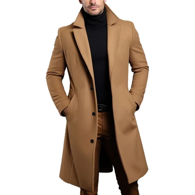 Warm And Comfortable Black Trench Coat For Mens Long Sleeve Single Breasted Overcoat Perfect For Fall And Winter - Image 4