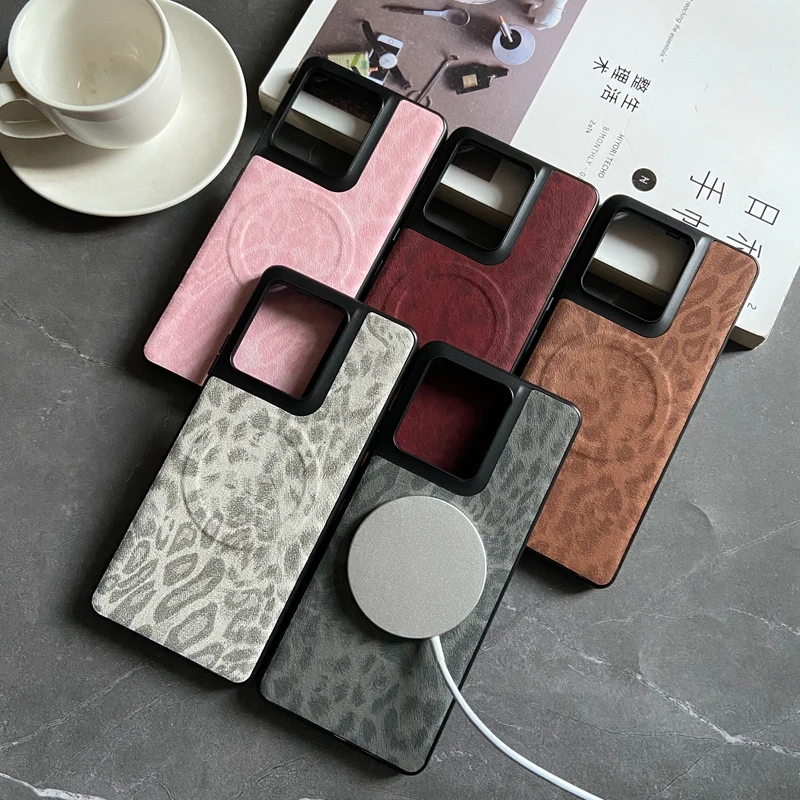 Magnetic Leopard Floral Leather Case with Mag-Safe Shell
