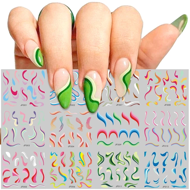 French Swirl Nail Art Stickers Decals Nail Art Supplies French Swirl Lines  Geometry Irregular Whirling Wave Cow Print Decal on Nails Art Charms