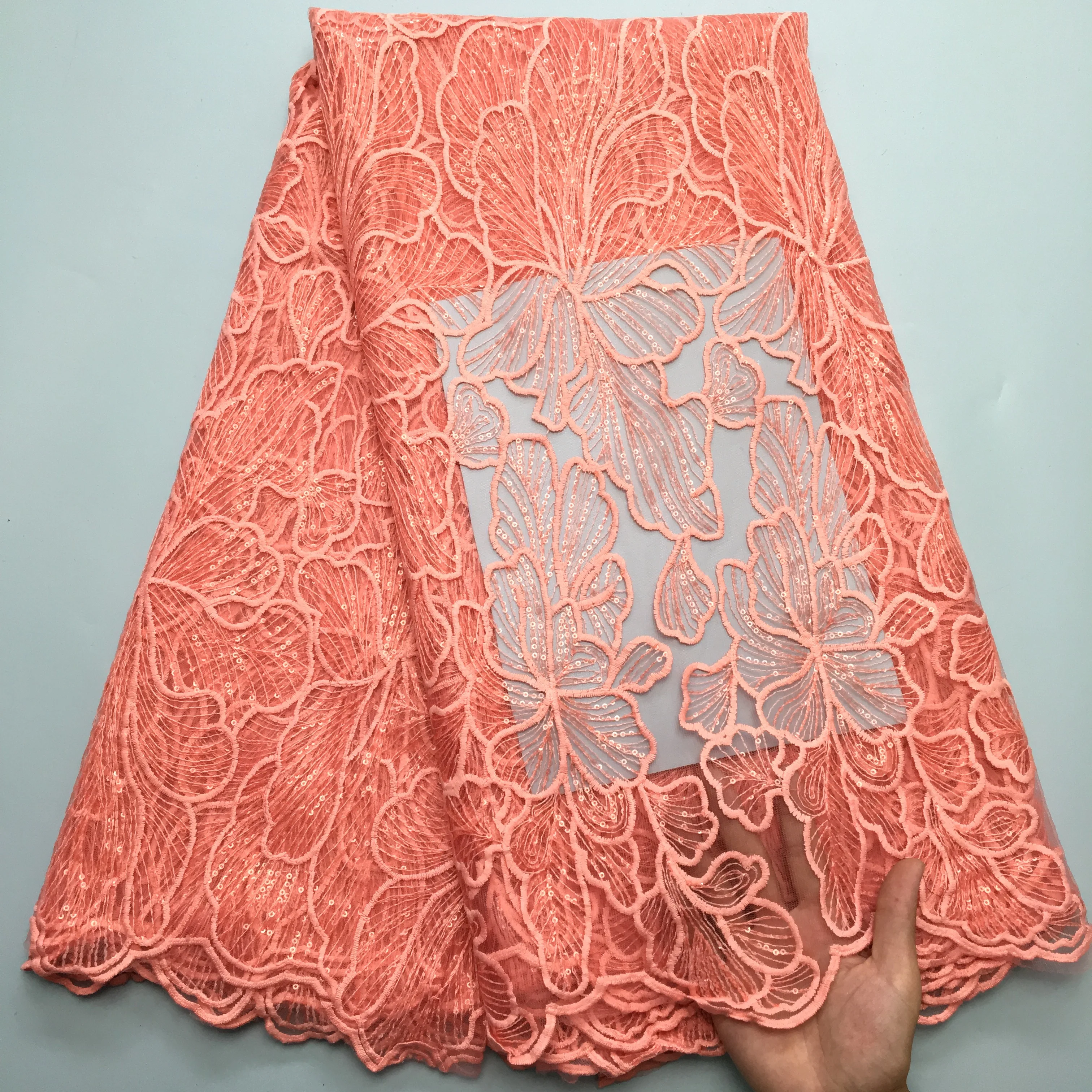 2024 African Mesh Lace Fabric High Quality Luxury Tulle French Sequined Lace Fabric Nigerian Bride Wedding Dress for Women A3367 6