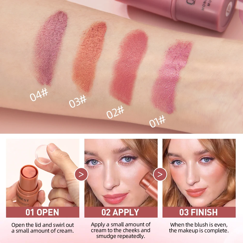 Cheek Bronzer Face Rouge Blusher Cream Natural High Color Rendering Brightening Skin Tone Lasting Multi-function Blush Stick New 6