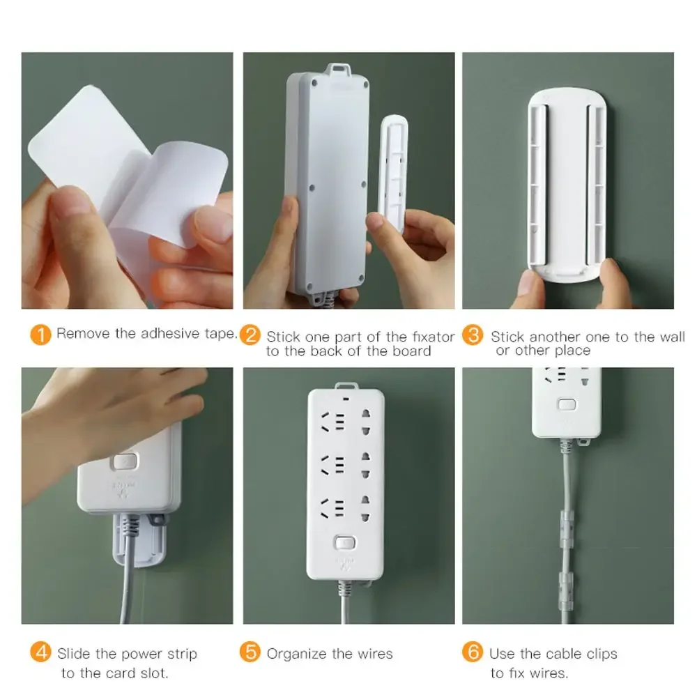 White Wall-Mounted Sticker Punch-free Plug Fixer Home Self-Adhesive Socket Fixer Seamless Power Strip Holder Home Decoration wall mounted socket fixer