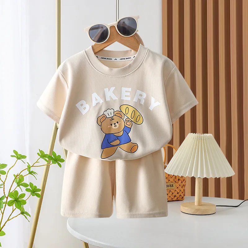Summer Short Sleeve Tshirt +Shorts Two Piece Sets Cartoon Bear Printed Tees Suits New Style Casual Loose Toddler Costume
