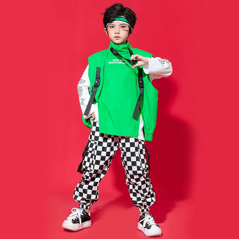 Kids Hip Hop Clothing Streetwear Checkered Tactical Cargo Jogger Pants for Girls Boys Dance Costume Clothes
