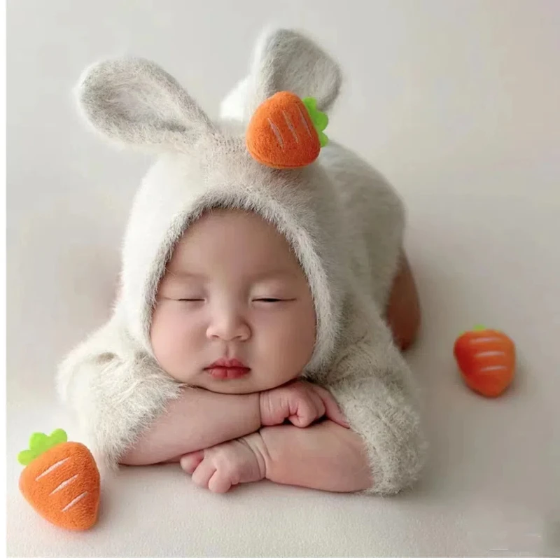 Newborn Cute Little Rabbit Set Newborn Photography Props Baby Girl Boy Solid Color Rabbit Set Photography Props Aceessries