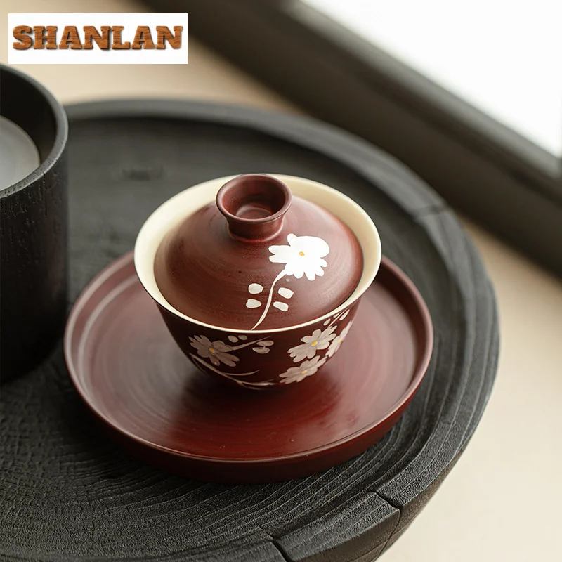 Handmade Hawthorn Red Gaiwan Creative Silver Plum Blossom Tea Tureen Tea Making Cover Bowl Pitcher Teaware Collection Gifts