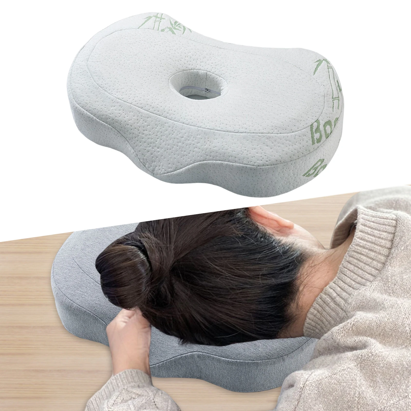 ear Piercing Pillow Breathable Neck Head Support Zipper Hollow Design ear cusion for Camping Traveling Desk Rest Napping 4
