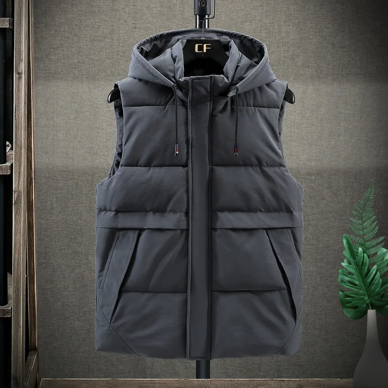 

New Winter Men's Sleeveless Jacket Big Sizes Black Vest Autumn Casual Warm Thick Coats Male Cotton-Padded Men Waistcoat Vest