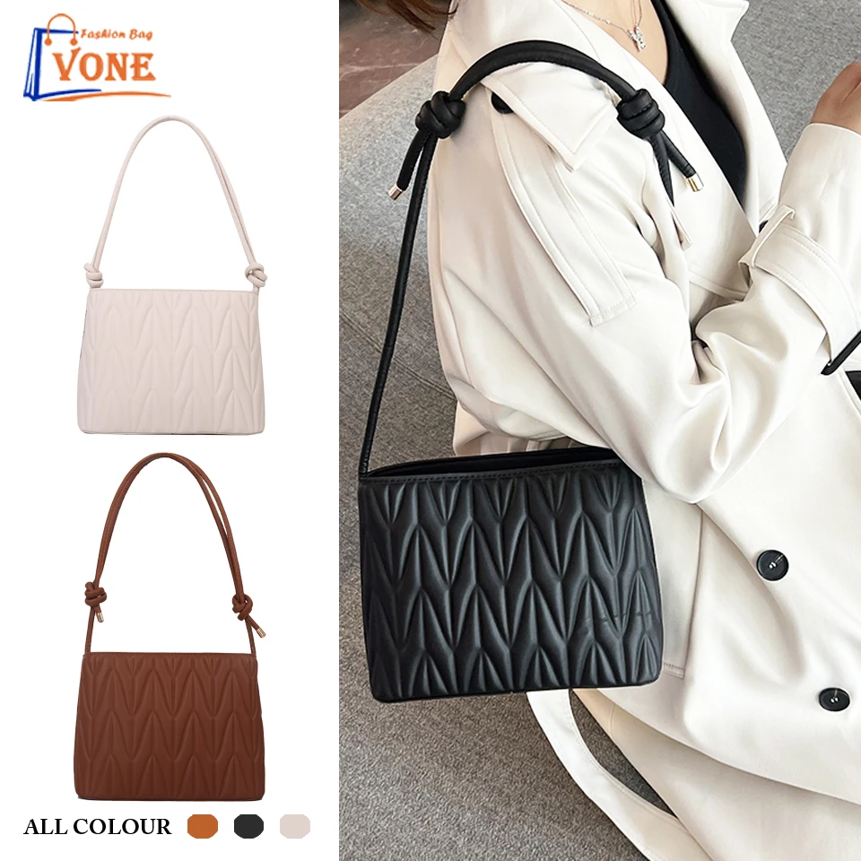 

Small Square Bags Minority pleated messenger women's Versatile bag leisure style sloping bag shoulder solid bucket bag for women